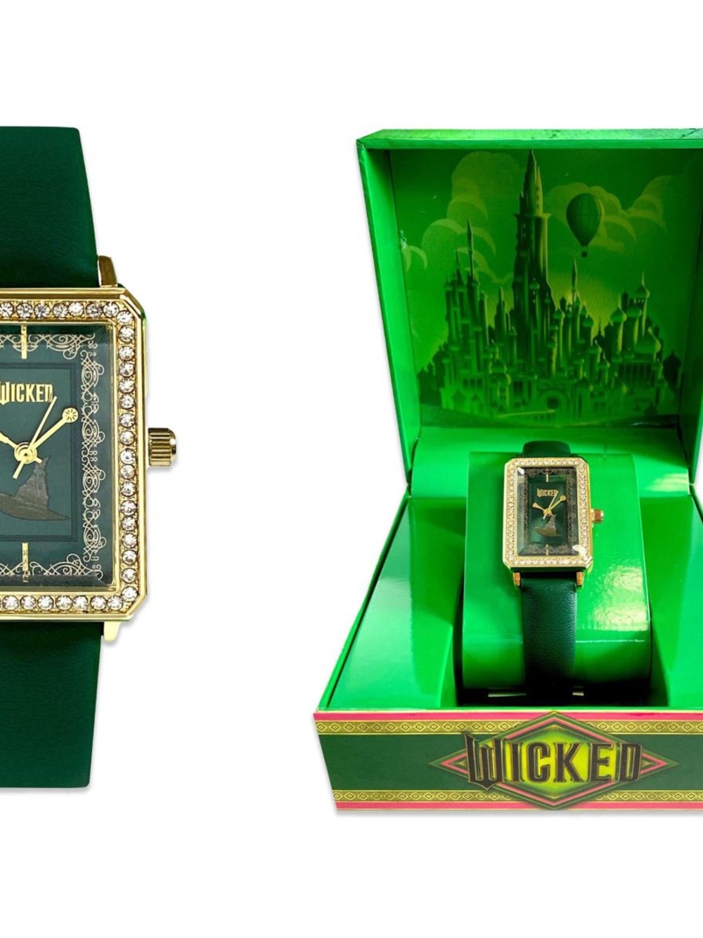 Universal Gold-Tone Rectangular Watch with Green Strap - Picture 2 of 8
